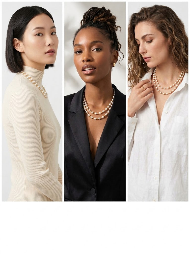 French Vintage Luxury: Handmade Double-Strand Pearl Choker | YI+ jewelry