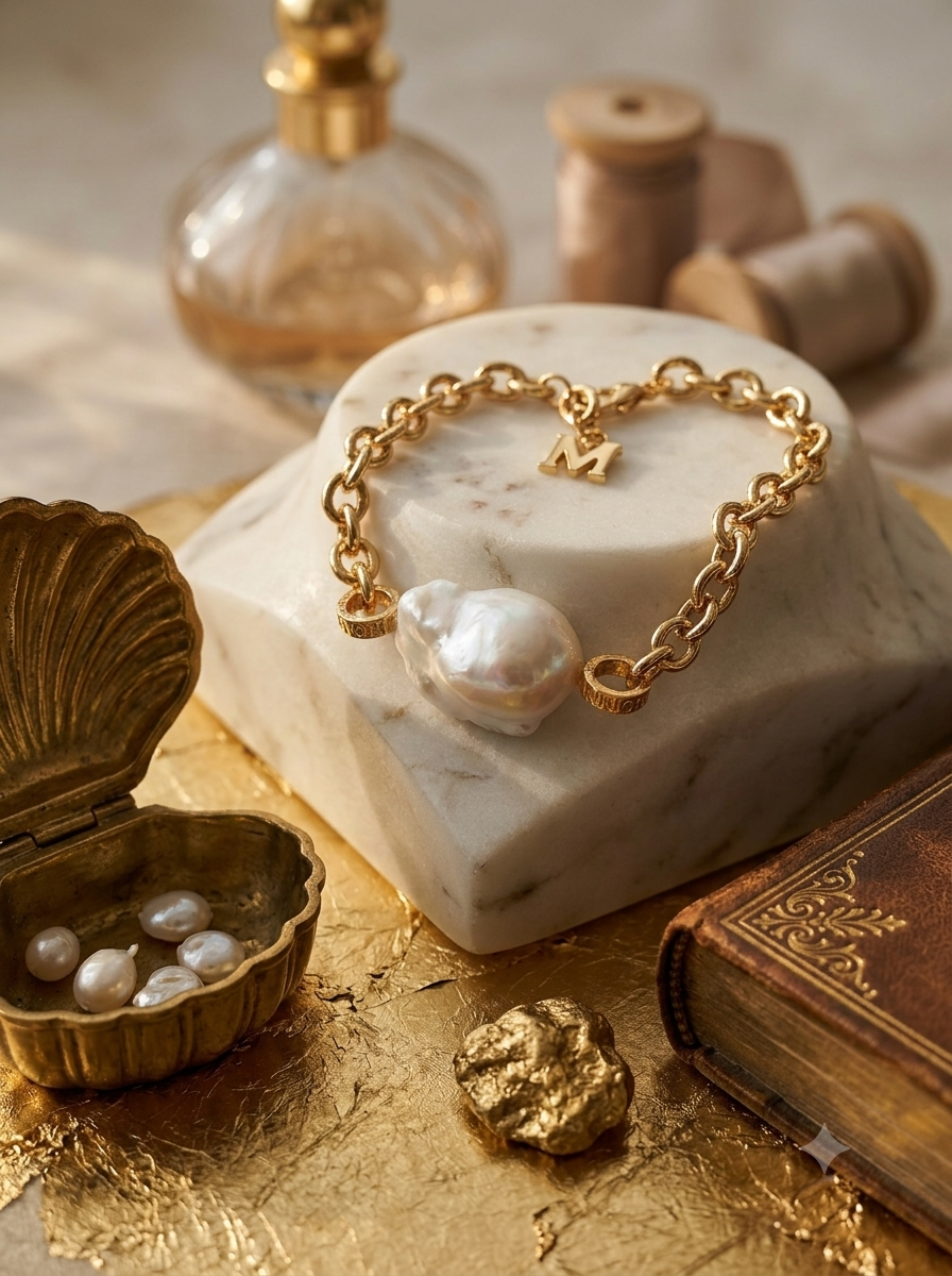 Anchored Lustre Handcrafted Statement Pearl Bracelet