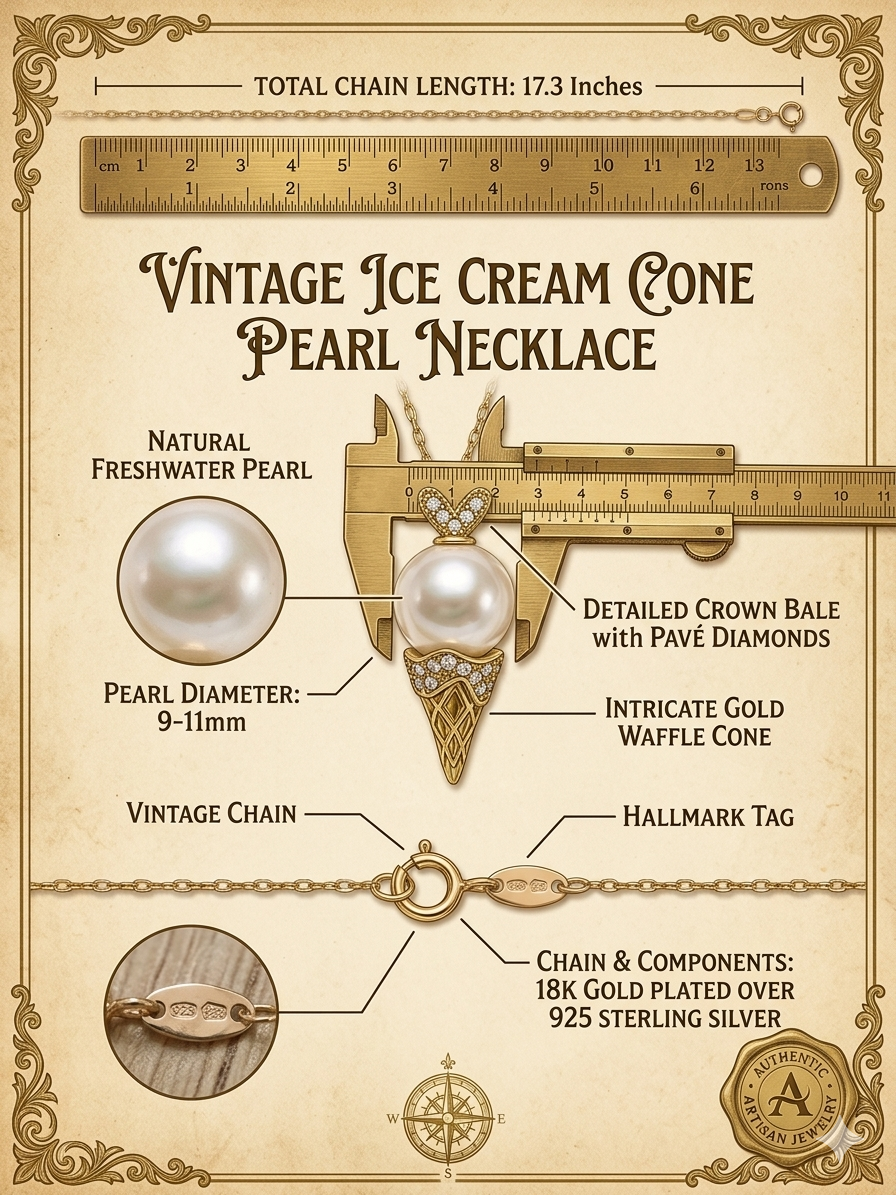 Handcrafted "Sweet Summer" Pearl Ice Cream Cone Pendant Necklace