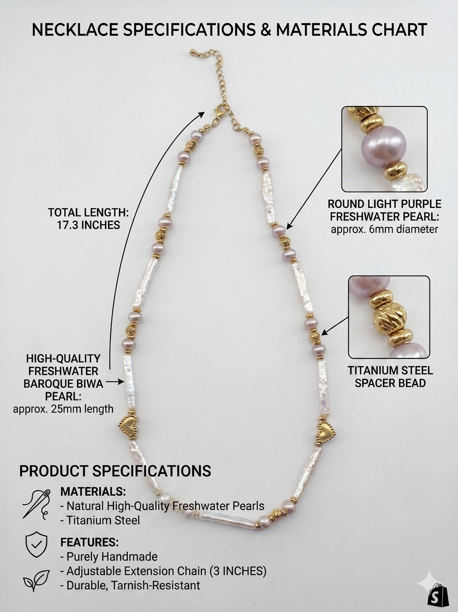 Amour Baroque – Handmade Pink Freshwater Pearl & Golden Heart Necklace