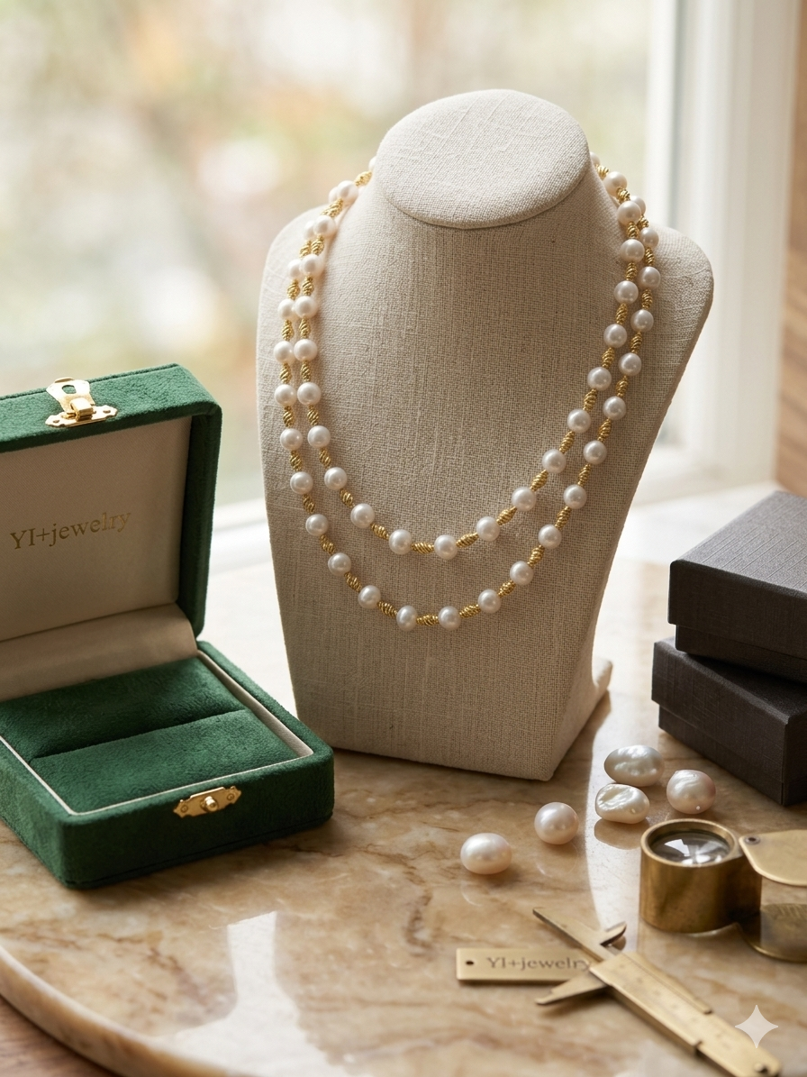French Vintage Luxury: Handmade Double-Strand Pearl Choker | YI+ jewelry