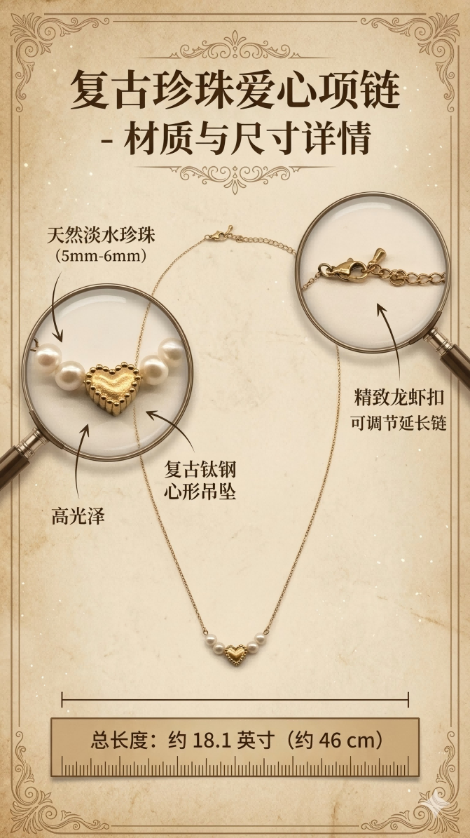 "Whispers of the Sea" — Vintage Textured Golden Heart & Natural Pearl Necklace