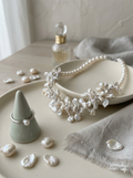 The "Ocean’s Whisper" Handmade Barque Pearl Cluster Necklace with Feather Clasp