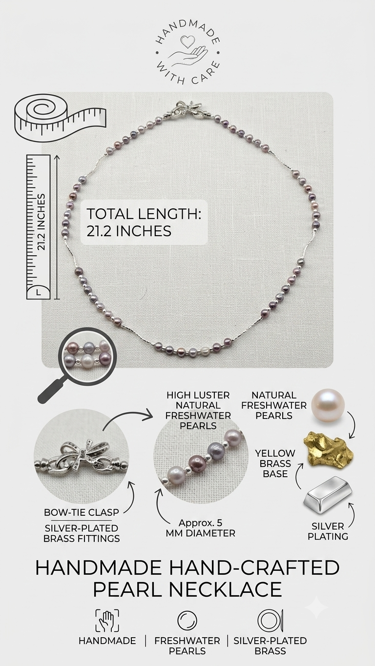 Handmade natural light purple pearl silver starry sky necklace