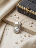 Handcrafted French Vintage Baroque Pearl Double Pendant Necklace - Sterling Silver Cherry Blossom Drop Choker