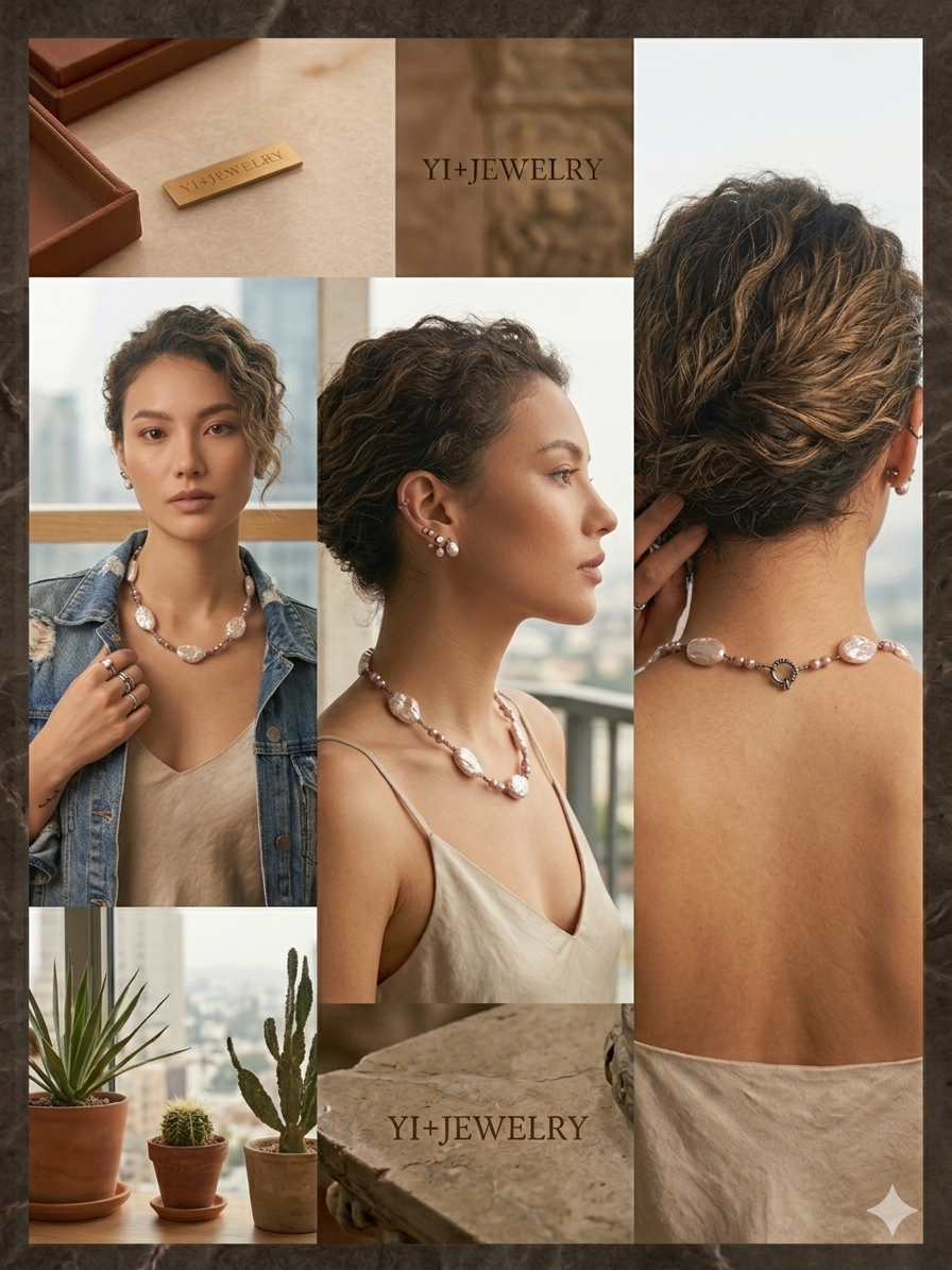 Cosmic Luster: Handmade Natural Baroque Pearl Choker / Necklace | YI+ jewelry