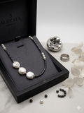 Edgy Sweet-Cool Asymmetrical Pearl Choker • Genuine Baroque Coin Pearl & Black Beaded Statement Necklace • Ins Style Jewelry