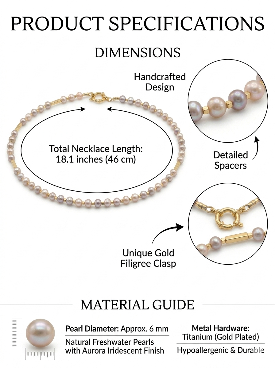 The Aurora Pastel Keshi Pearl Choker – Handmade Multi-Tone Pearl & Gold Column Necklace