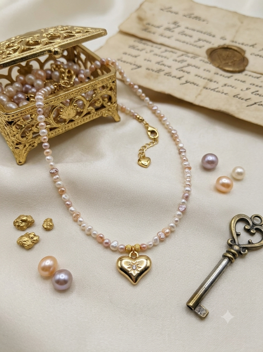Aura Heart Handcrafted Multi-Color Natural Freshwater Pearl