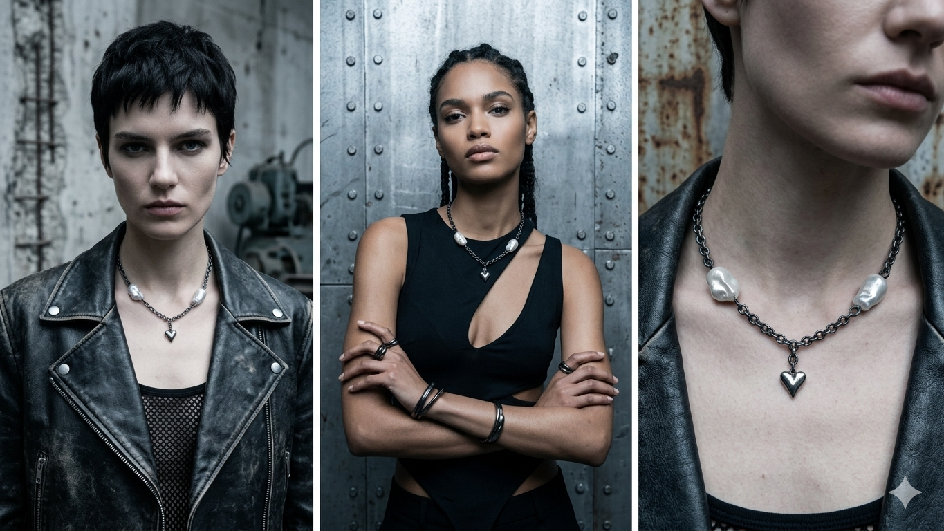 Handcrafted Baroque Pearl & Industrial Chain Choker