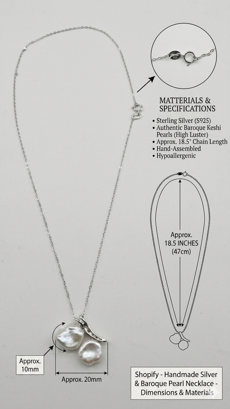 Handcrafted French Vintage Baroque Pearl Double Pendant Necklace - Sterling Silver Cherry Blossom Drop Choker