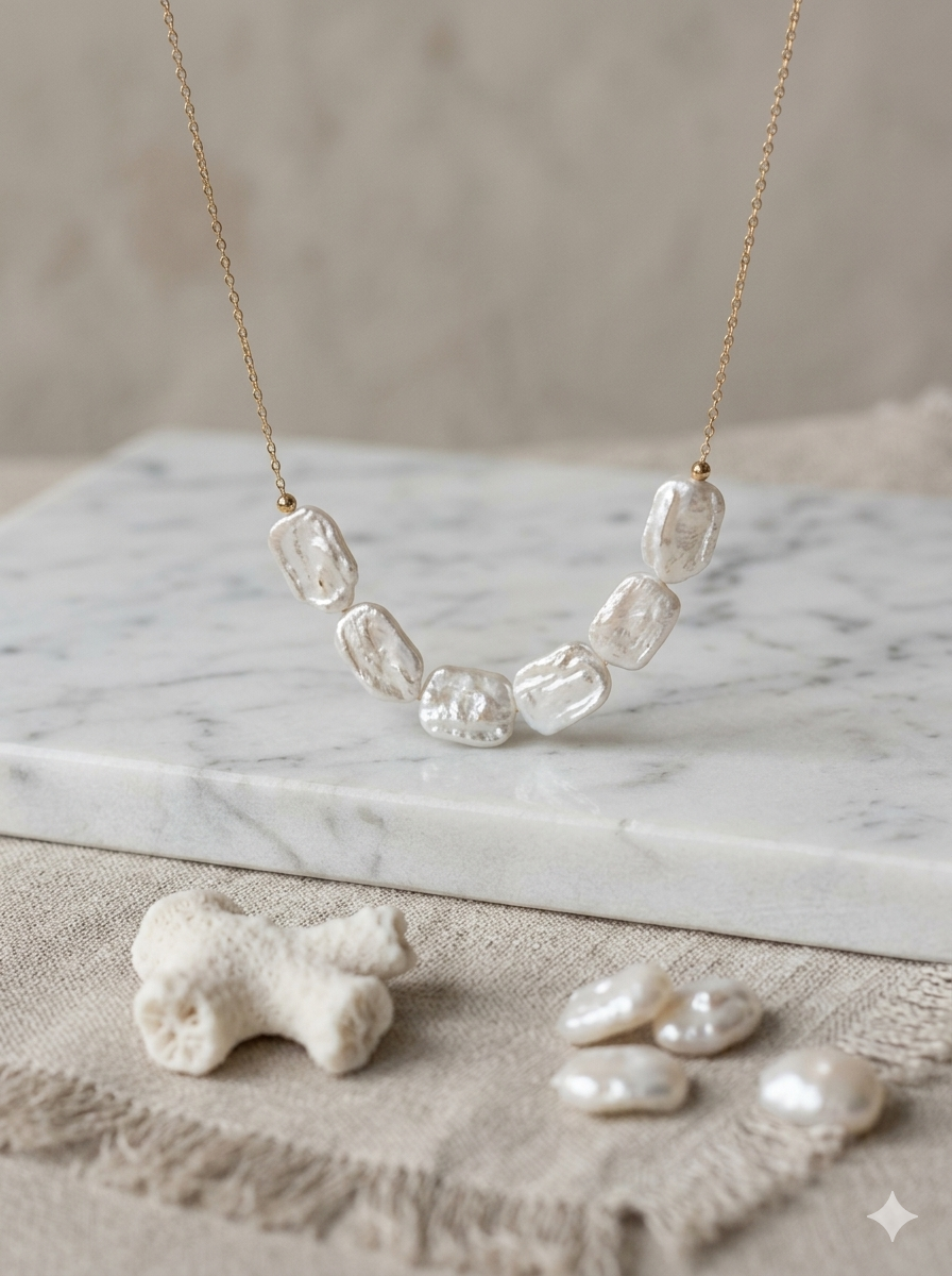 "Ethereal Ripples" Hand-Crafted Baroque Pearl Minimalist Necklace