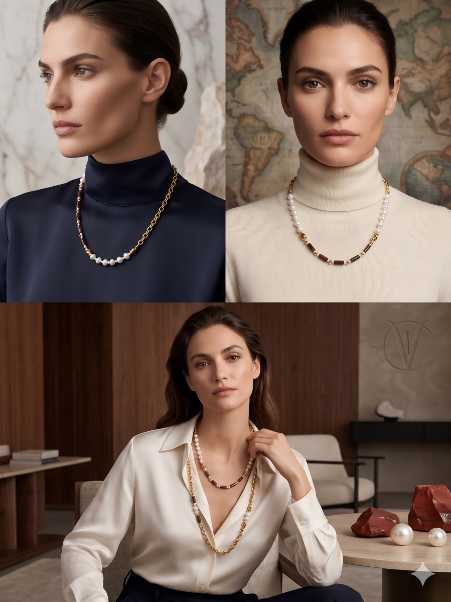 Echoes of Earth Handcrafted Baroque Pearl & Asymmetric Chain Necklace